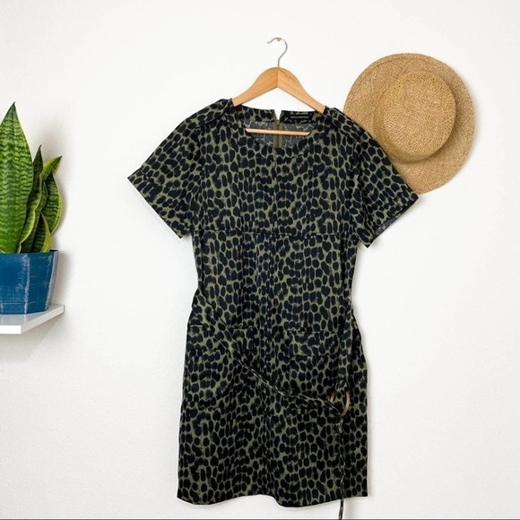 Banana Republic Green Black Animal Print Dress M Medium - Picture 2 of 13